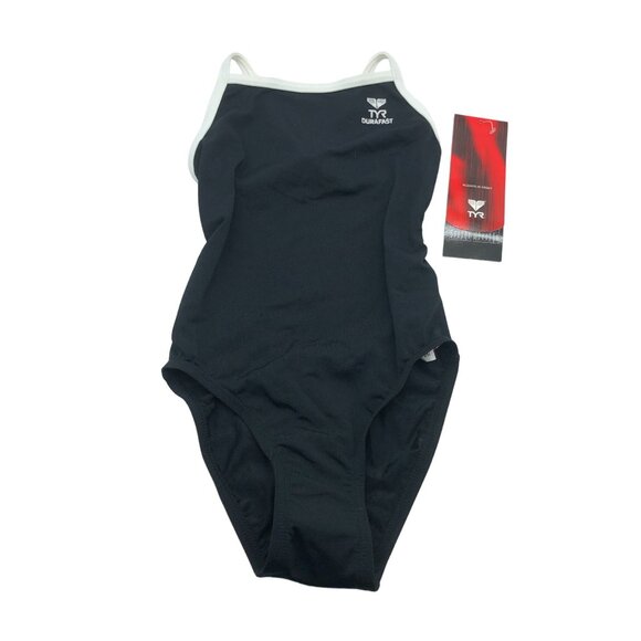 TYR Other - TYR Girls One Piece Swimsuit Solid Ringback Open Back Black White 26/8